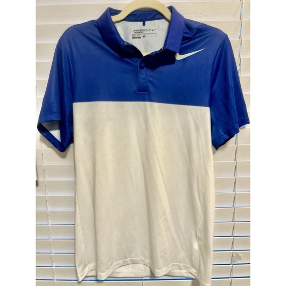 Men's NIKE GOLF Modern Fit DRI-FIT Blue And White Color Black Polo Size S - Picture 3 of 8